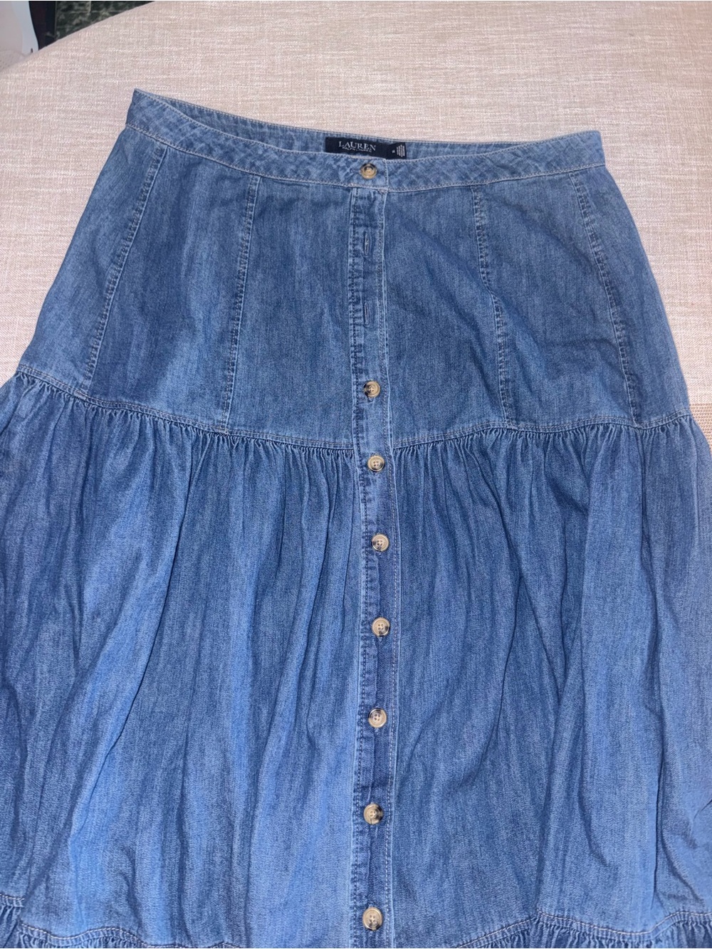 Lauren Ralph Lauren Denim Button-Front Tiered Maxi Skirt - Blue - Picture 2 of 3